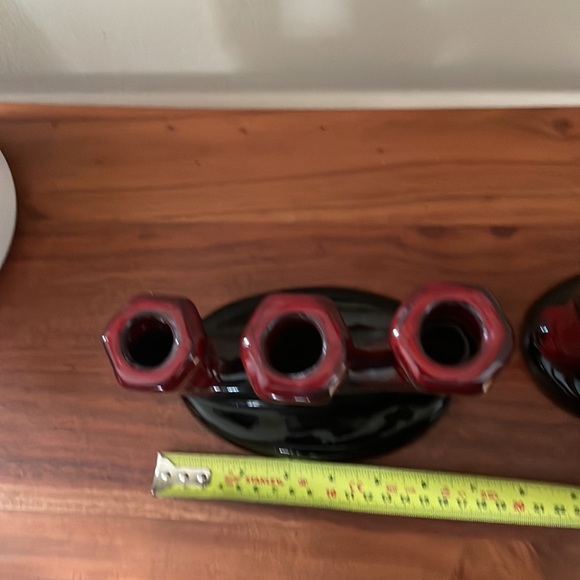 VINTAGE Danesi Arts ceramic drip glaze MCM candlesticks candelabra set of two - Picture 11 of 12